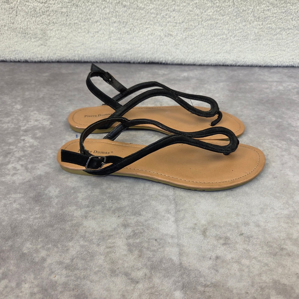Pierre Dumas Limit-2 Black T-Strap Flat Sandals Womens 10 4636/01629 21050-701